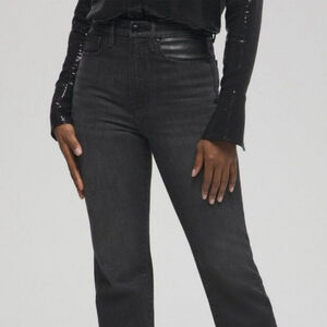 Good American Vintage Faux Leather Paneled Black Ankle Straight Leg Jeans 6 28